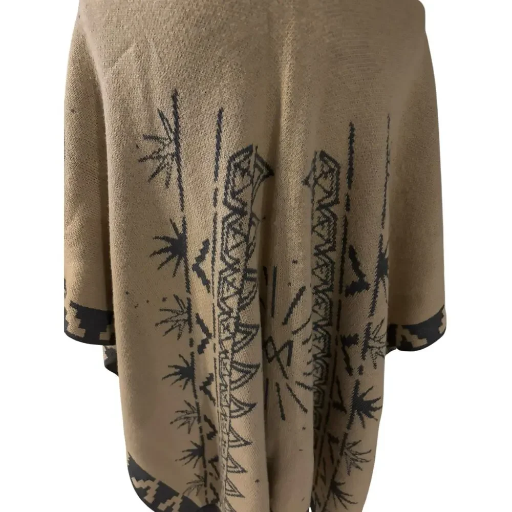 MUAN Tan & Gray Shawl Wrap OSFM Made in Mexico